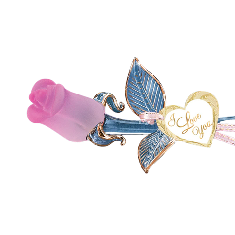Pink Rose “I Love You” Figurine | Glass Flower Gift Display Décor