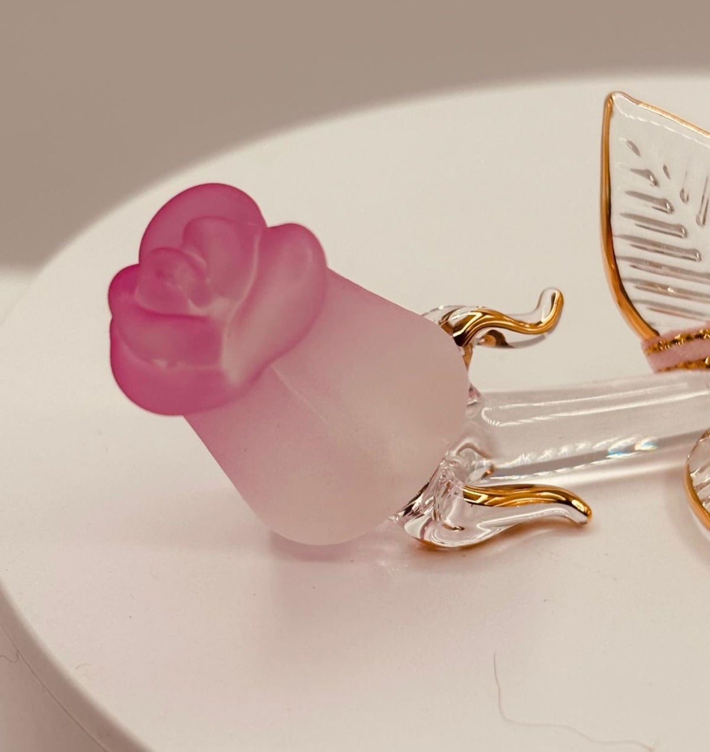 Pink Rose “I Love You” Figurine | Glass Flower Gift Display Décor