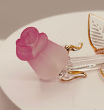 Pink Rose “I Love You” Figurine | Glass Flower Gift Display Décor