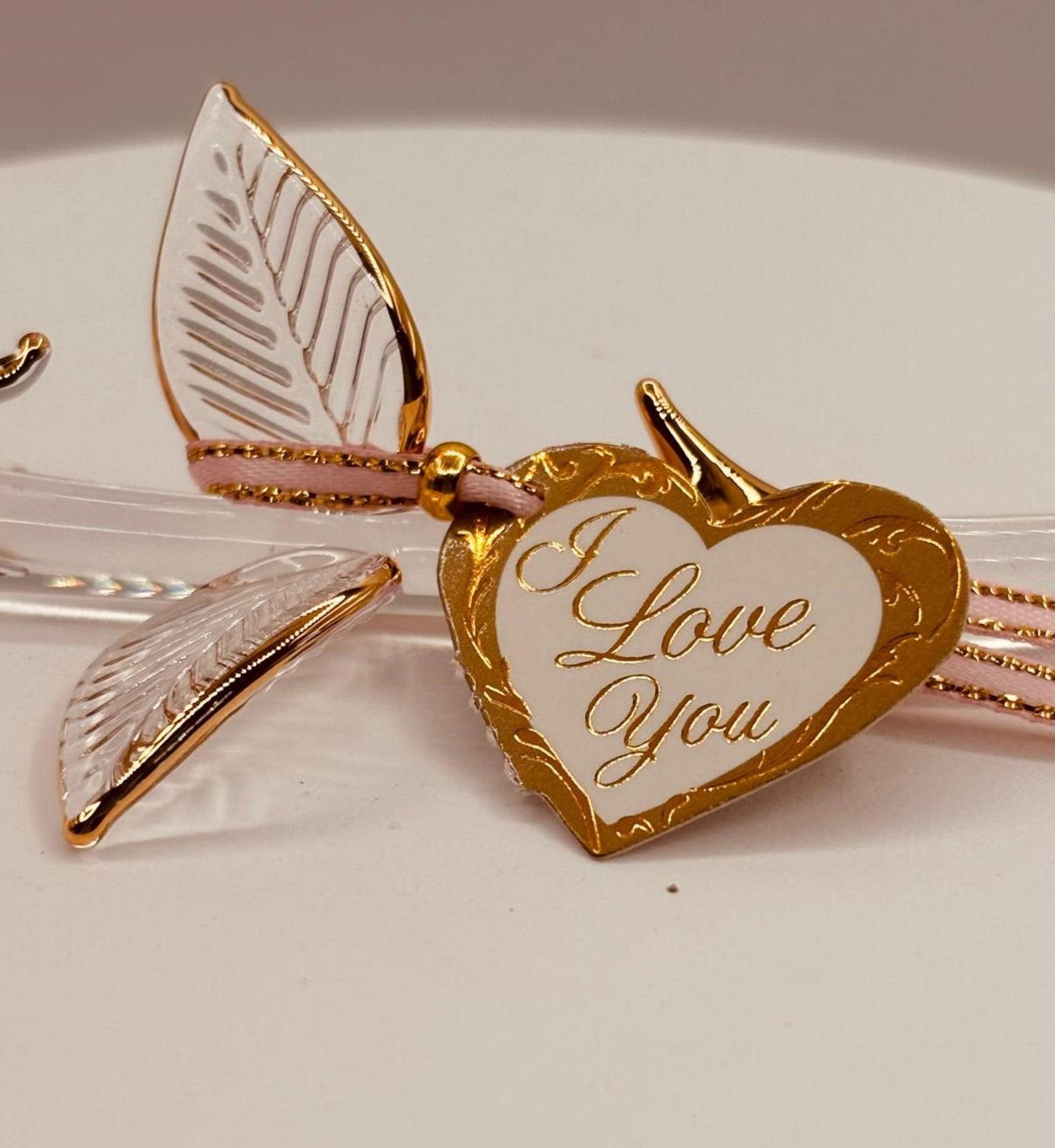 Pink Rose “I Love You” Figurine | Glass Flower Gift Display Décor