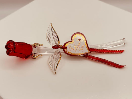 Red Rose “I Love You” Figurine | Glass Flower Romantic Gift Décor