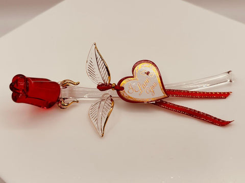 Red Rose “I Love You” Figurine | Glass Flower Romantic Gift Décor
