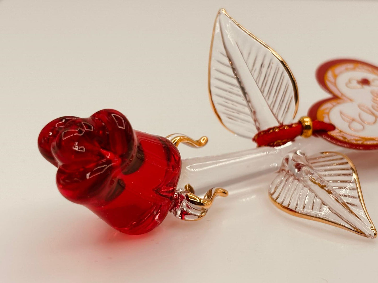Red Rose “I Love You” Figurine | Glass Flower Romantic Gift Décor