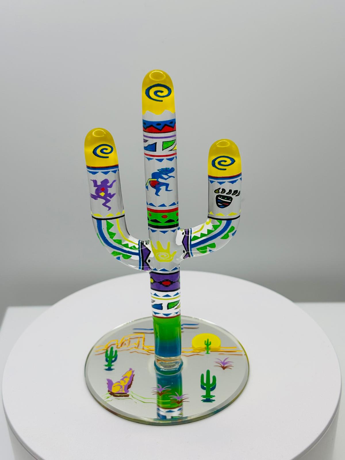 Cool Cactus Glass Figurine Handcrafted Southwestern Cactus Decor