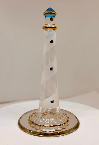 Glass Lighthouse Figurine with Mirror Base | Coastal Decor | Nautical Gift