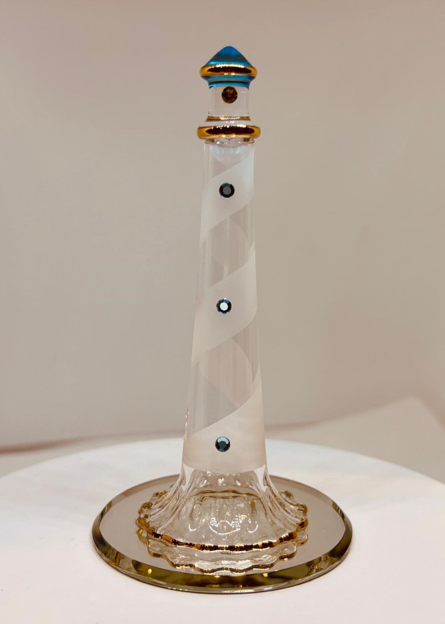 Glass Lighthouse Figurine with Mirror Base | Coastal Decor | Nautical Gift