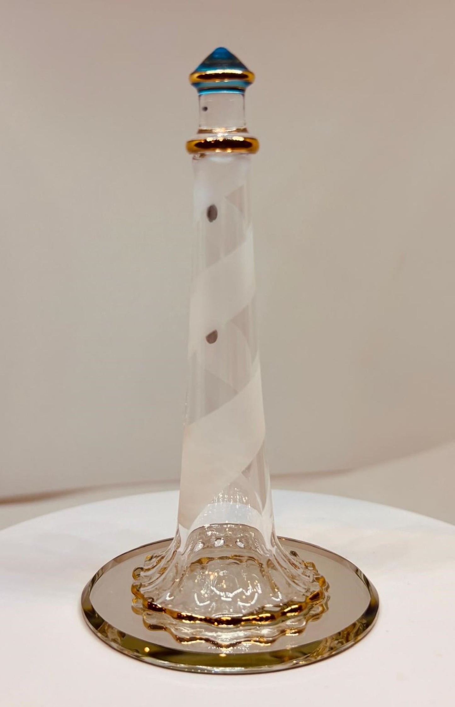 Glass Lighthouse Figurine with Mirror Base | Coastal Decor | Nautical Gift