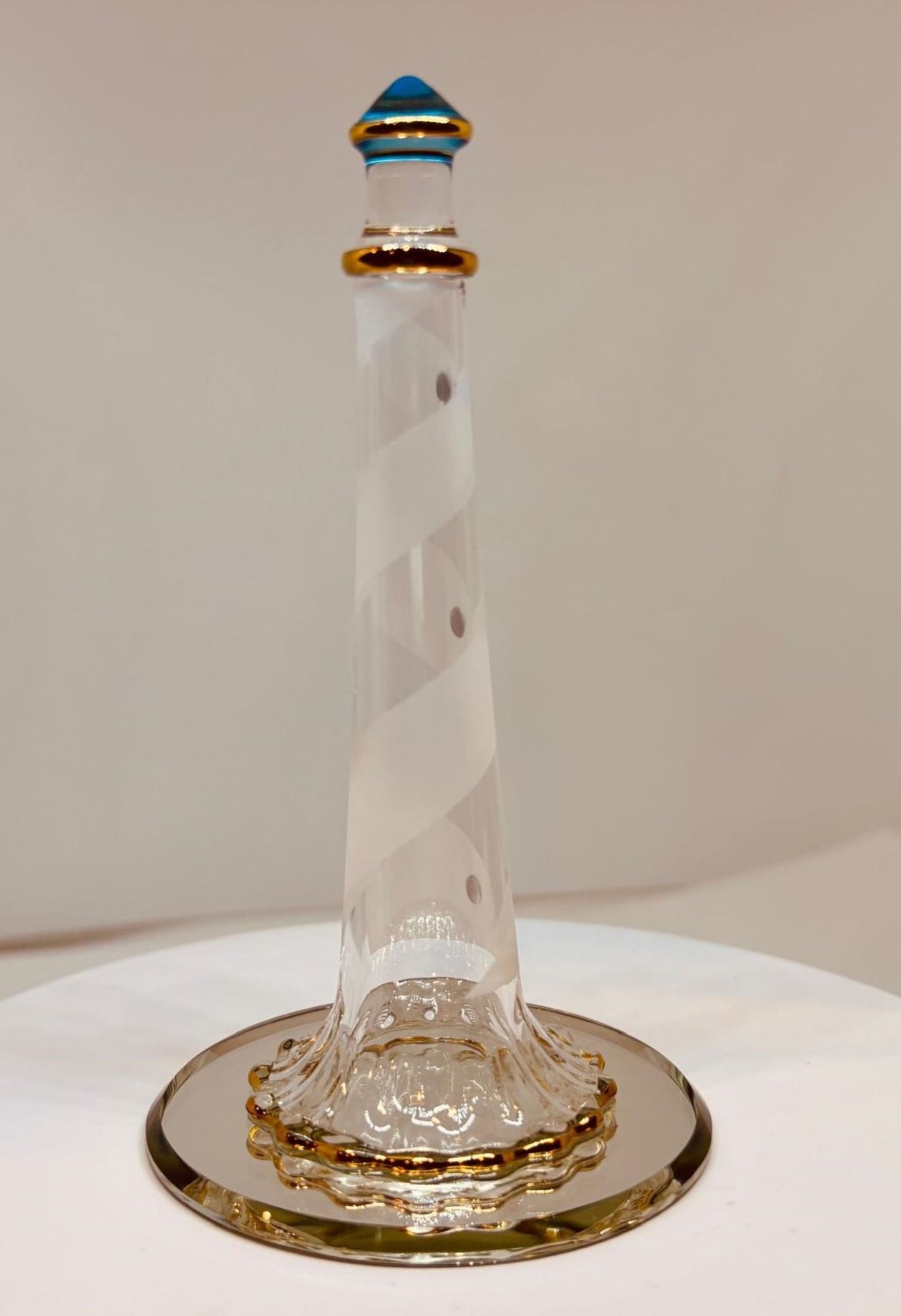 Glass Lighthouse Figurine with Mirror Base | Coastal Decor | Nautical Gift