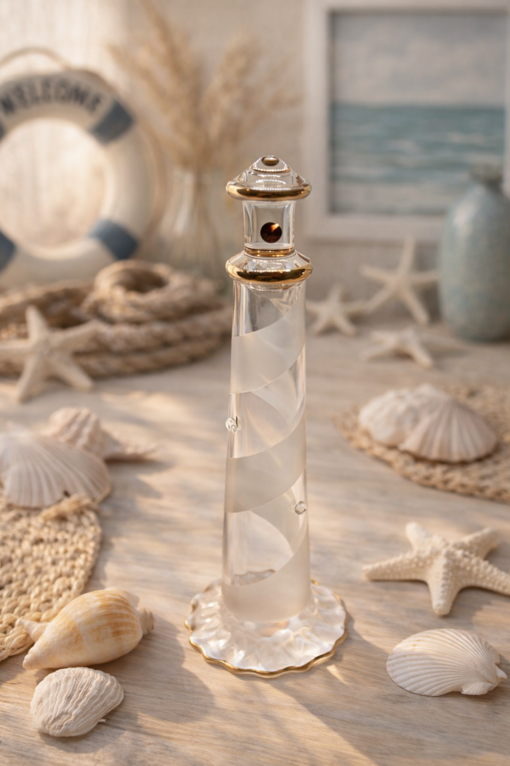 Glass Lighthouse Figurine | Handcrafted Coastal Decor with Crystal Accents