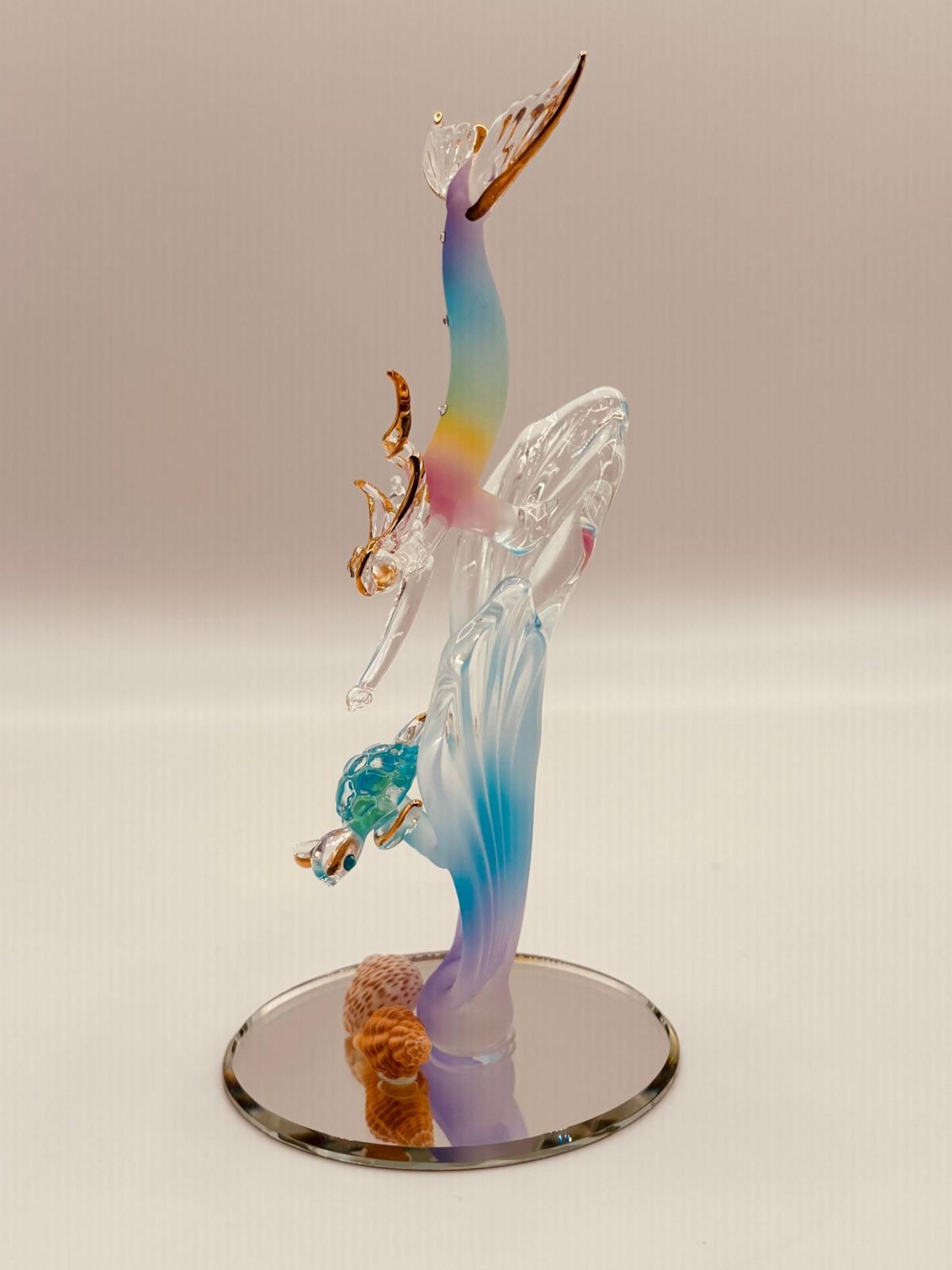 Mermaid and Turtle Glass Figurine | Handcrafted Ocean Decor with Sea Grass