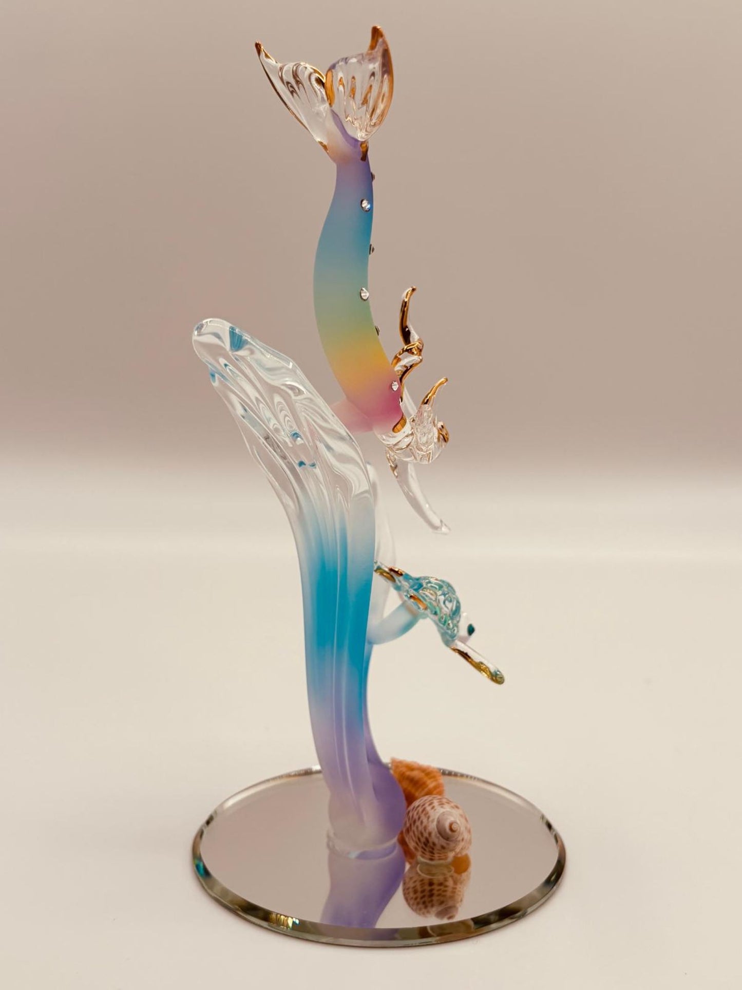 Mermaid and Turtle Glass Figurine | Handcrafted Ocean Decor with Sea Grass