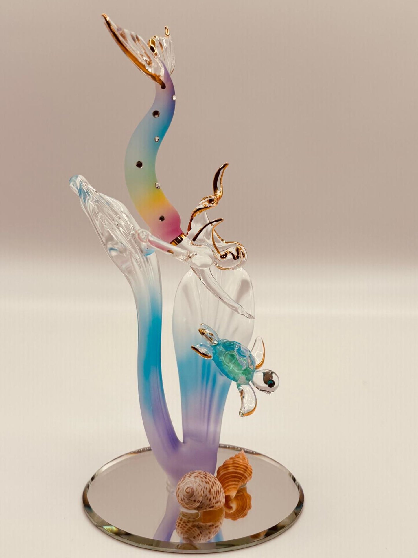 Mermaid and Turtle Glass Figurine | Handcrafted Ocean Decor with Sea Grass