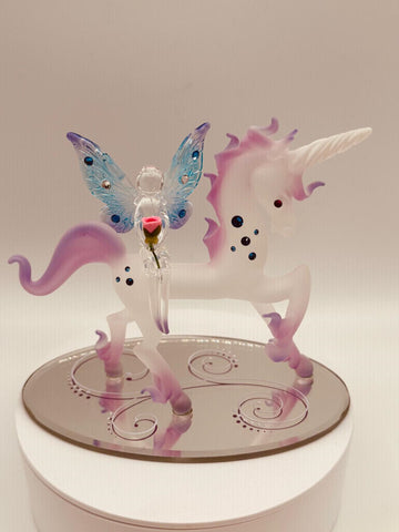 Unicorn with Fairy Handcrafted Glass Fantasy Figurine