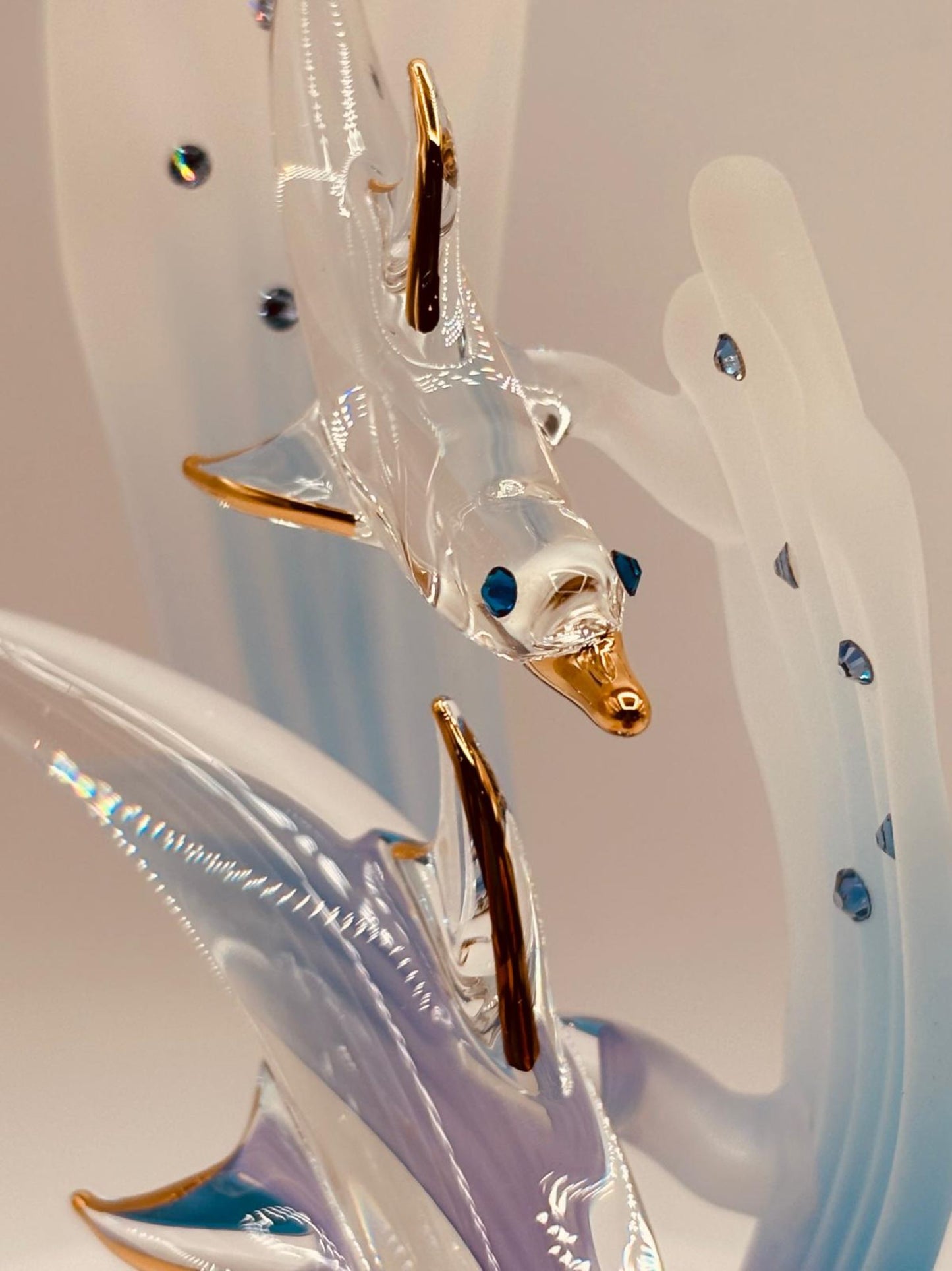 Mother Baby Dolphin Glass Figurine Gift | Coastal Ocean Home Decor Collectible