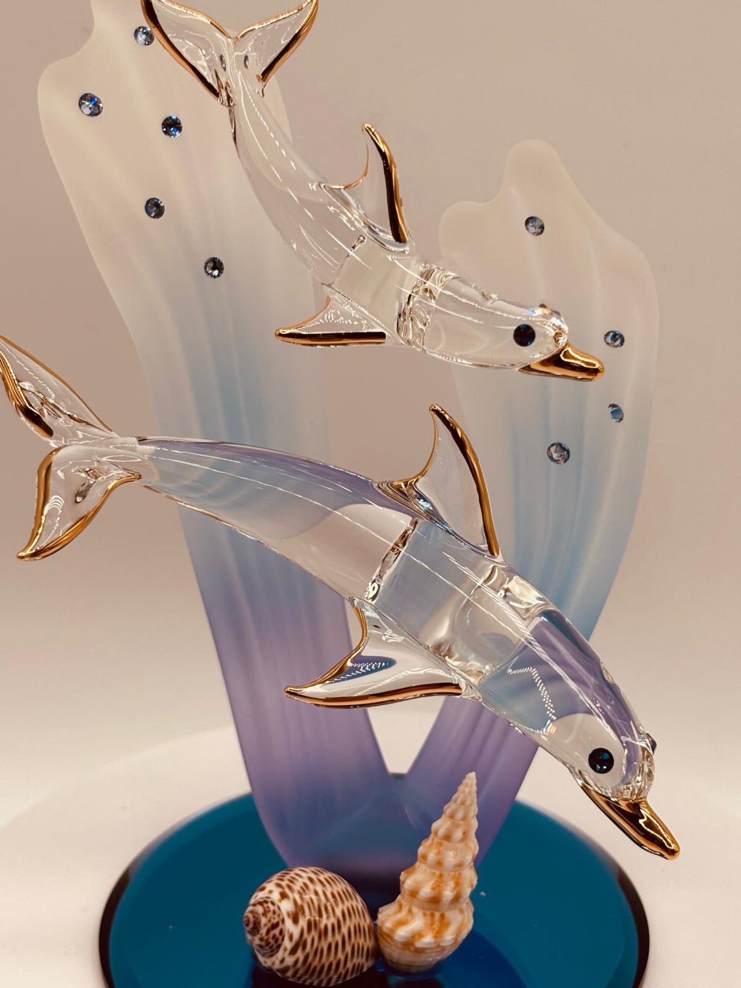 Mother Baby Dolphin Glass Figurine Gift | Coastal Ocean Home Decor Collectible