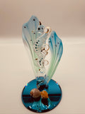 Sea Horses Glass Figurine | Handcrafted Coastal Ocean Decor with Blue Sea Grass