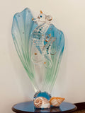 Sea Horses Glass Figurine | Handcrafted Coastal Ocean Decor with Blue Sea Grass