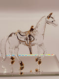 Horse Glass Figurine | Handcrafted Equestrian Decor with Saddle | Collectible Gift