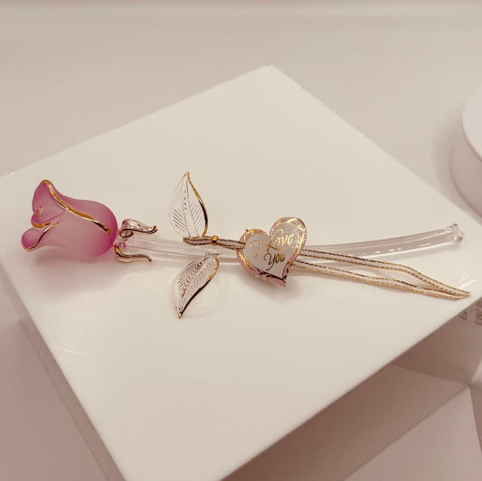 “I Love You” Pink Rose Figurine | Glass Flower Romantic Gift Décor