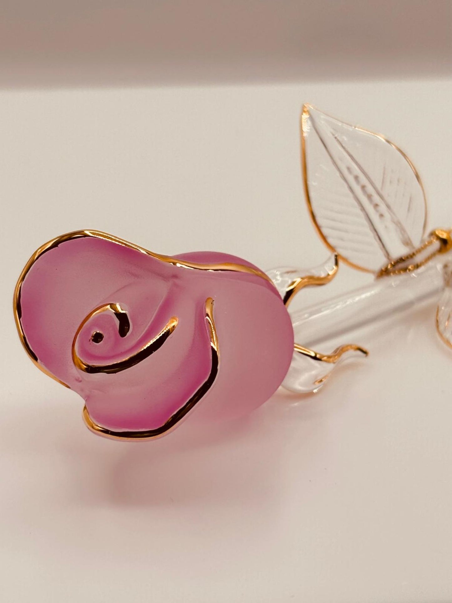 “I Love You” Pink Rose Figurine | Glass Flower Romantic Gift Décor