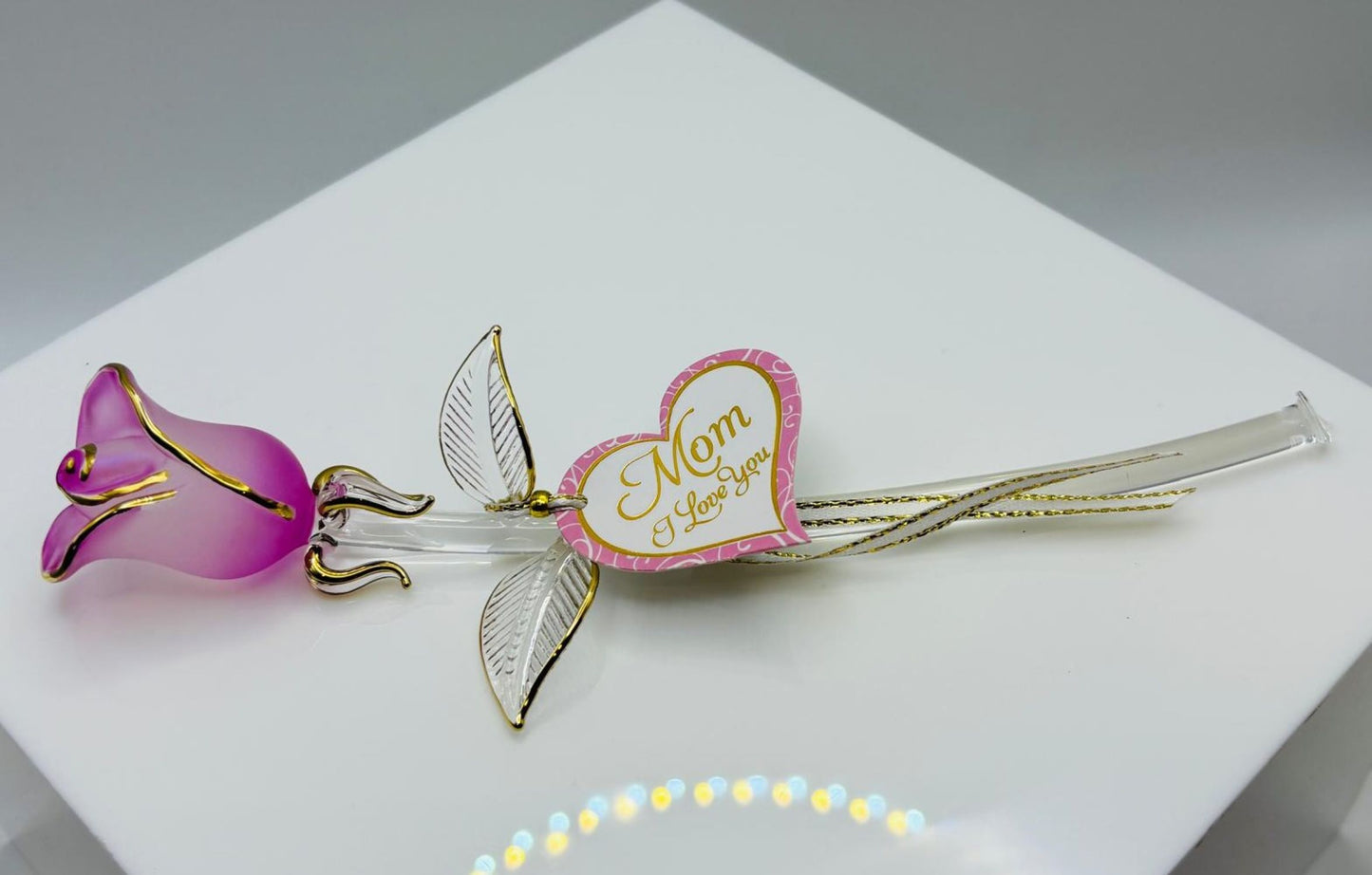 Pink Pearl Rose Figurine | Glass Stem Rose Collectible | Mother's Day Gift