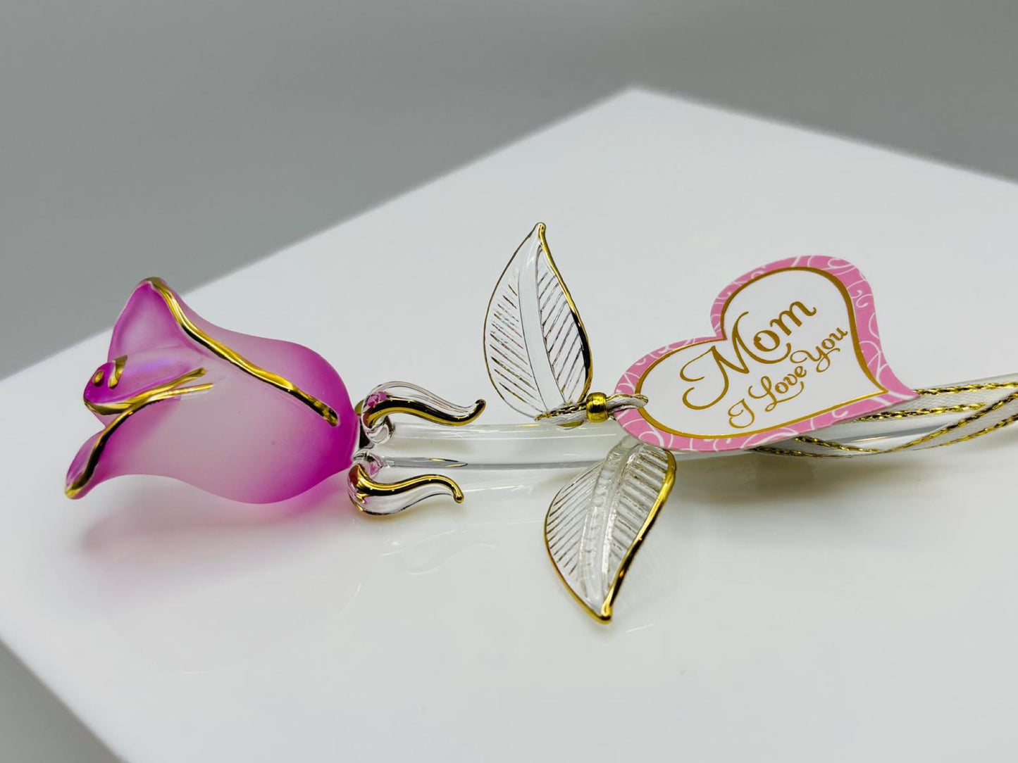 Pink Pearl Rose Figurine | Glass Stem Rose Collectible | Mother's Day Gift