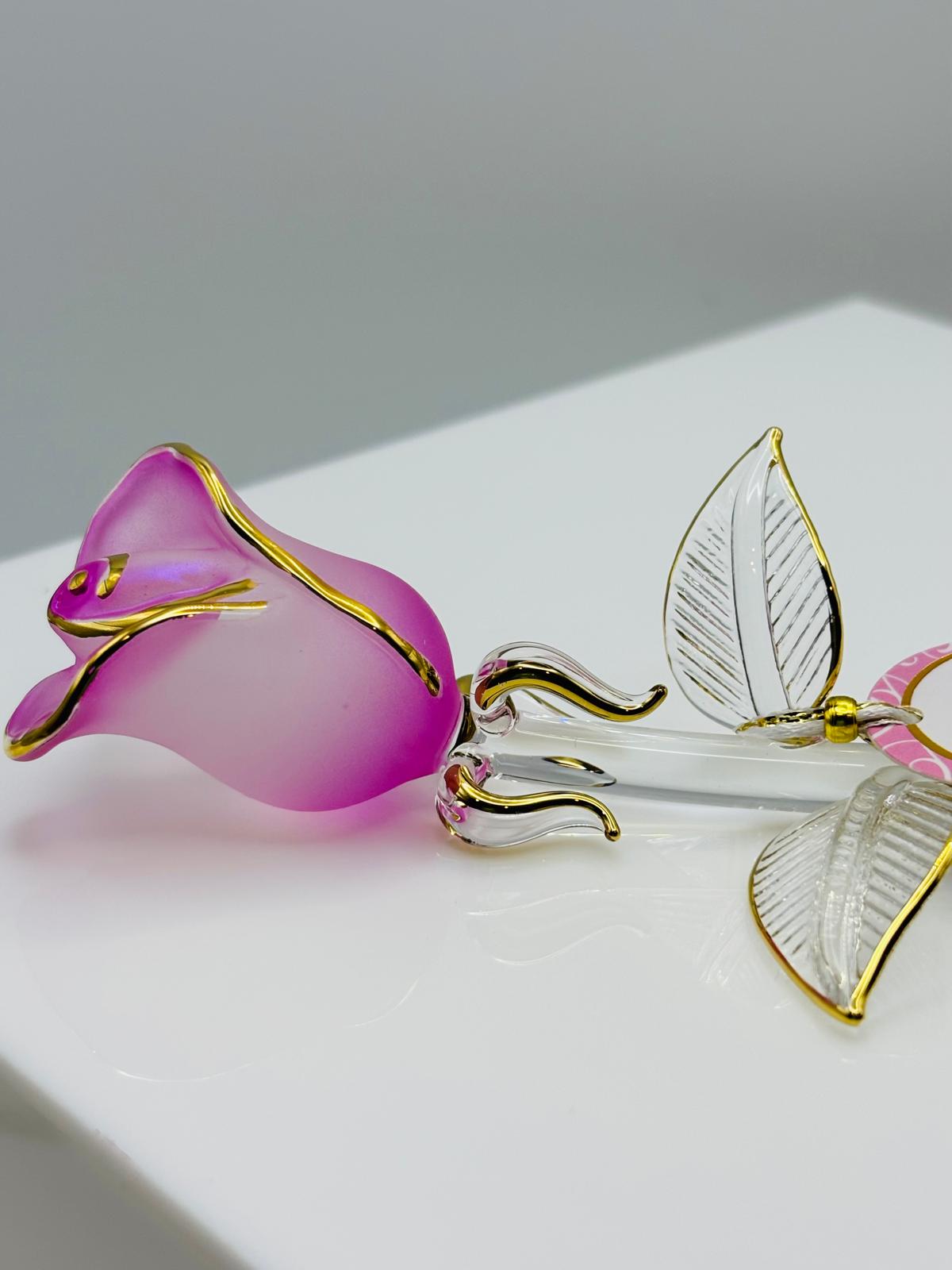 Pink Pearl Rose Figurine | Glass Stem Rose Collectible | Mother's Day Gift