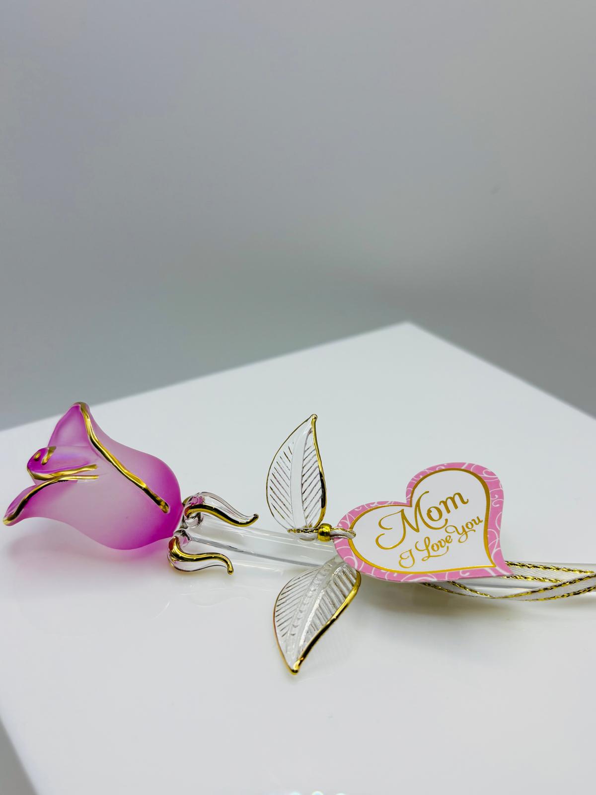 Pink Pearl Rose Figurine | Glass Stem Rose Collectible | Mother's Day Gift