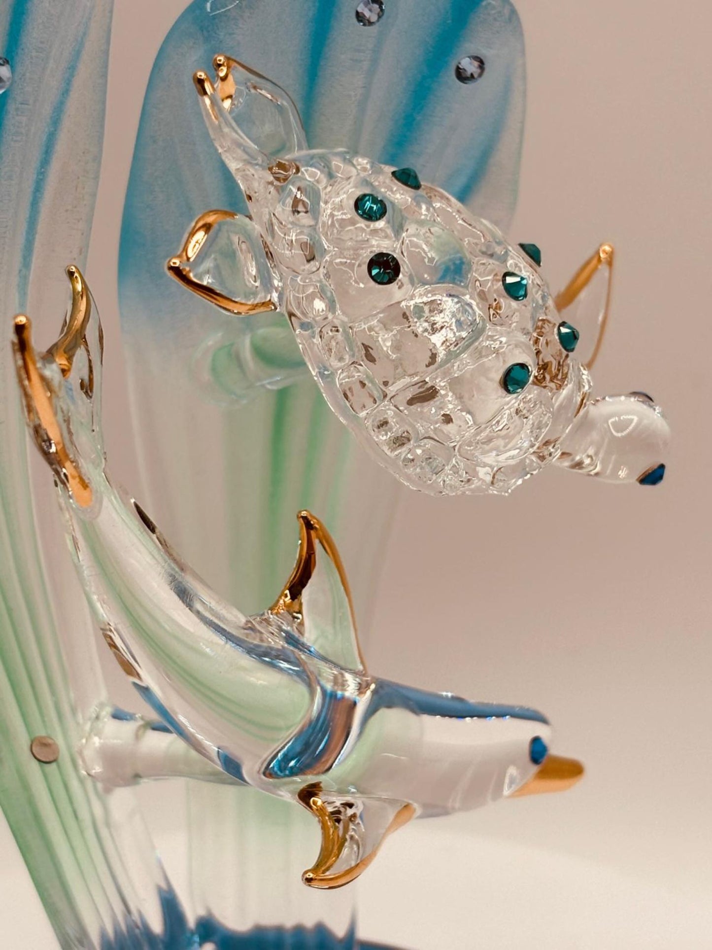 Dolphin & Turtle Glass Figurine | Coastal Ocean Decor for Sea Life Lovers