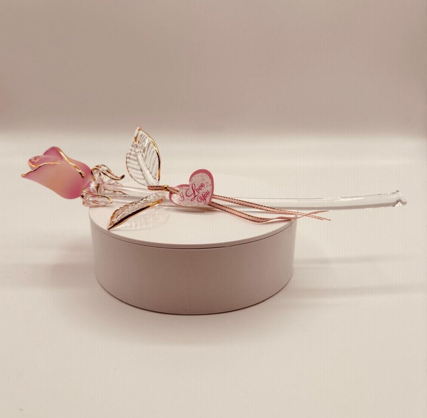 Peach and Gold Rose Glass Figurine | Romantic Gift with “I Love You” Message