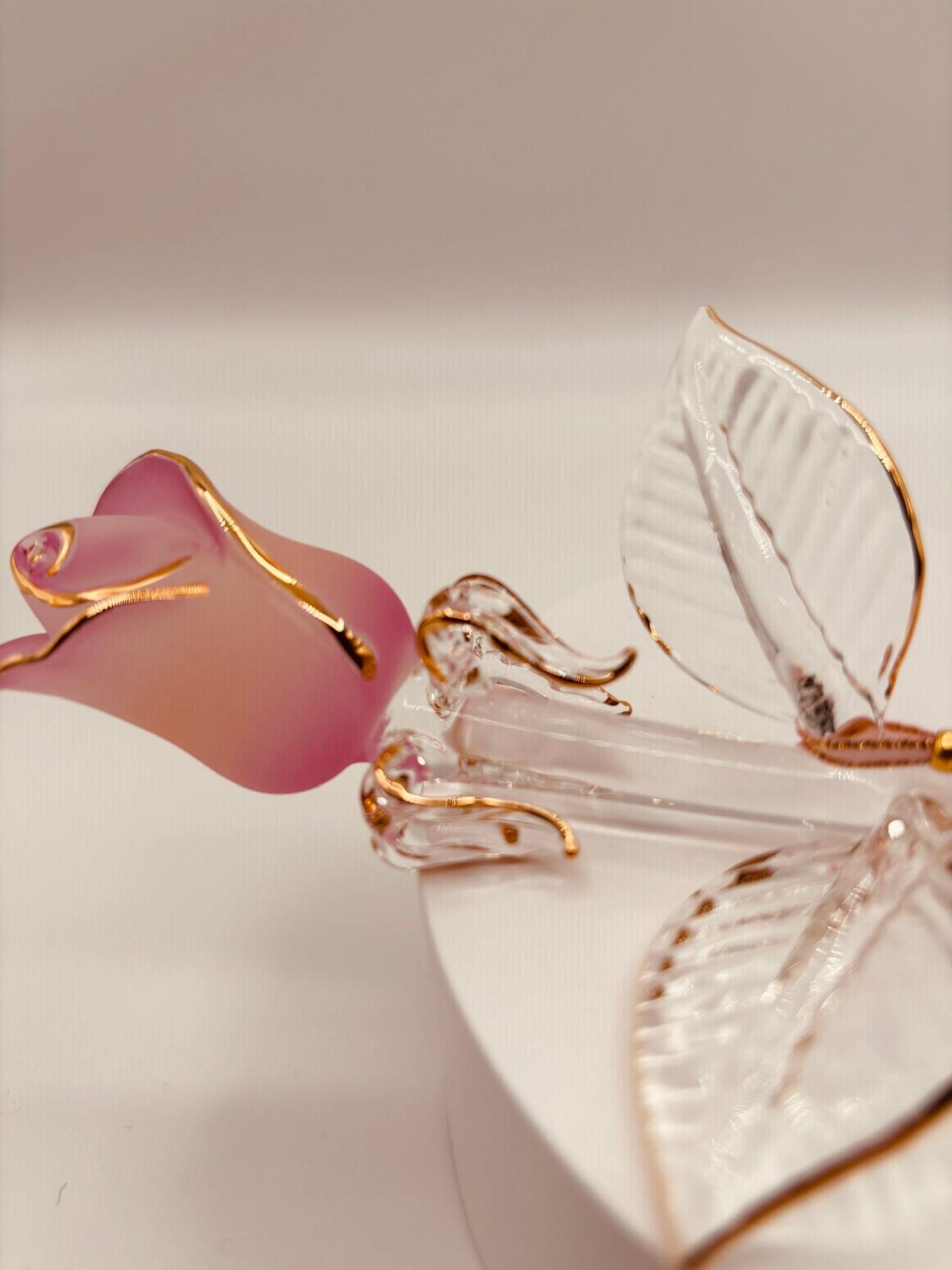Peach and Gold Rose Glass Figurine | Romantic Gift with “I Love You” Message