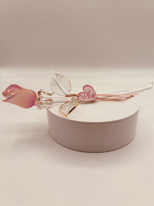 Handcrafted peach rose with 22Kt gold accents and “I Love You” ribbon message