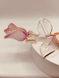 I Love You Mom Pink Pearl Rose Handcrafted Glass Gift Rose