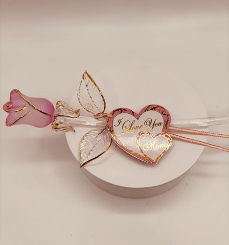 I Love You Mom Pink Pearl Rose Handcrafted Glass Gift Rose