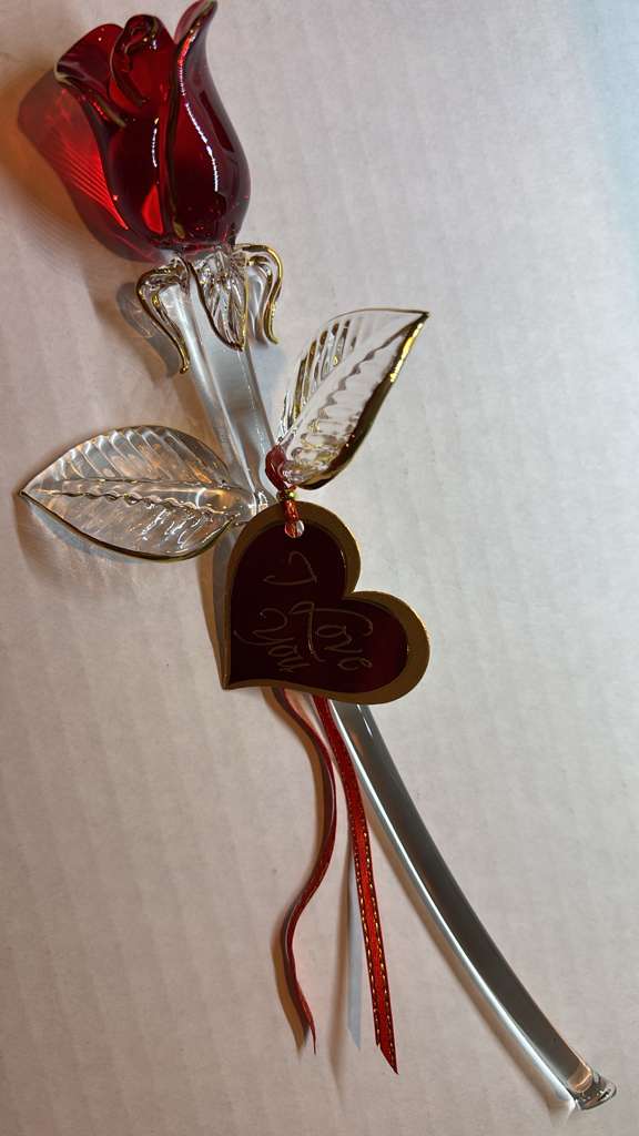 Red Rose Glass Figurine | Handcrafted Romantic Anniversary Collectible Display Gift