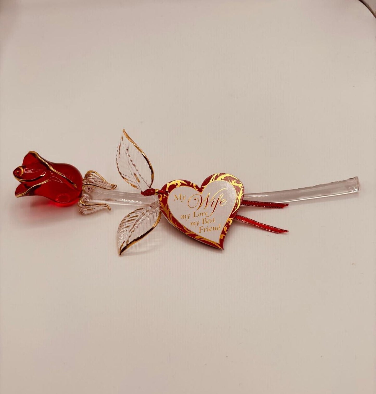 “My Wife” Red Rose Figurine | Glass Flower Romantic Gift Décor