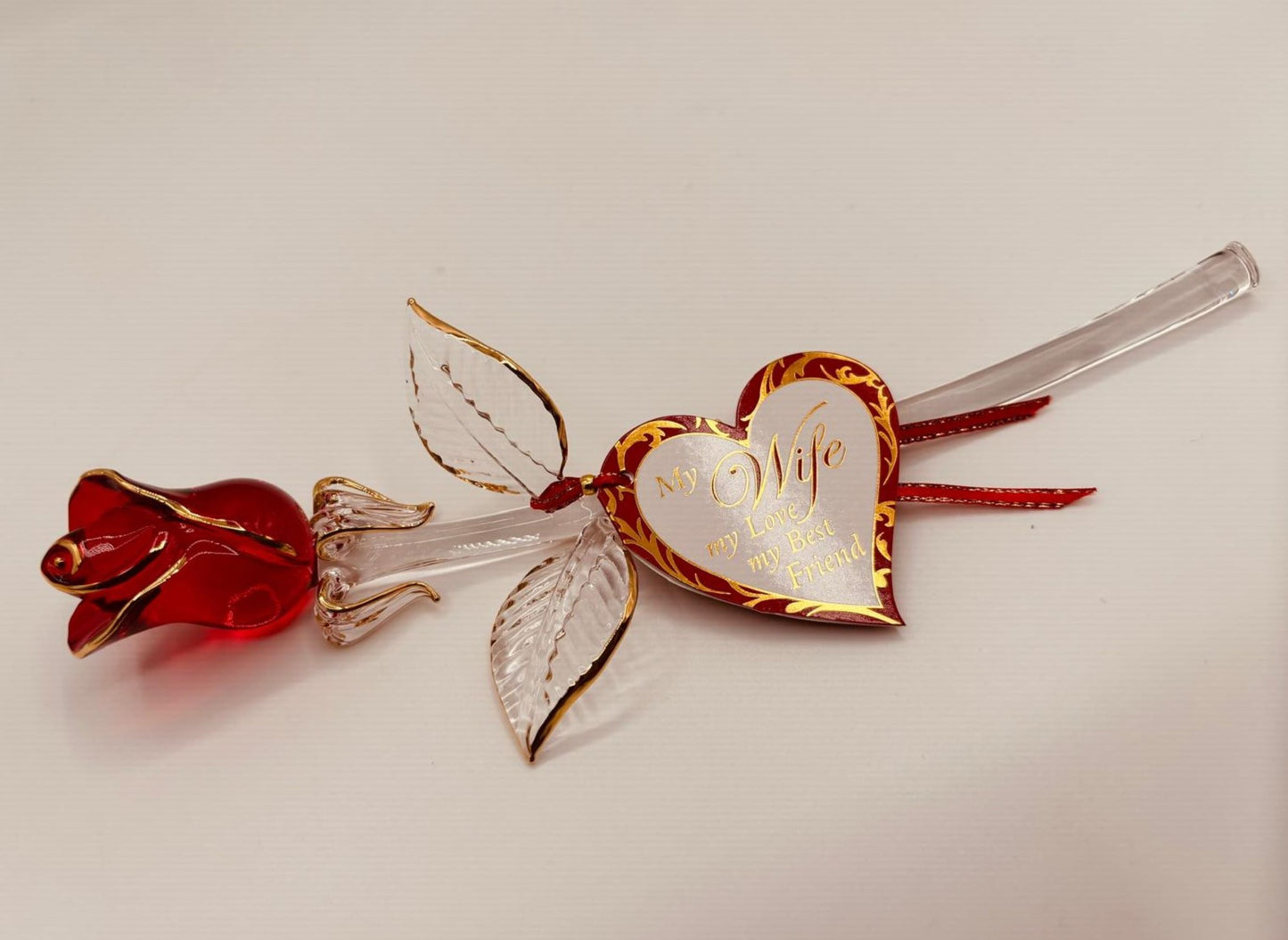 “My Wife” Red Rose Figurine | Glass Flower Romantic Gift Décor