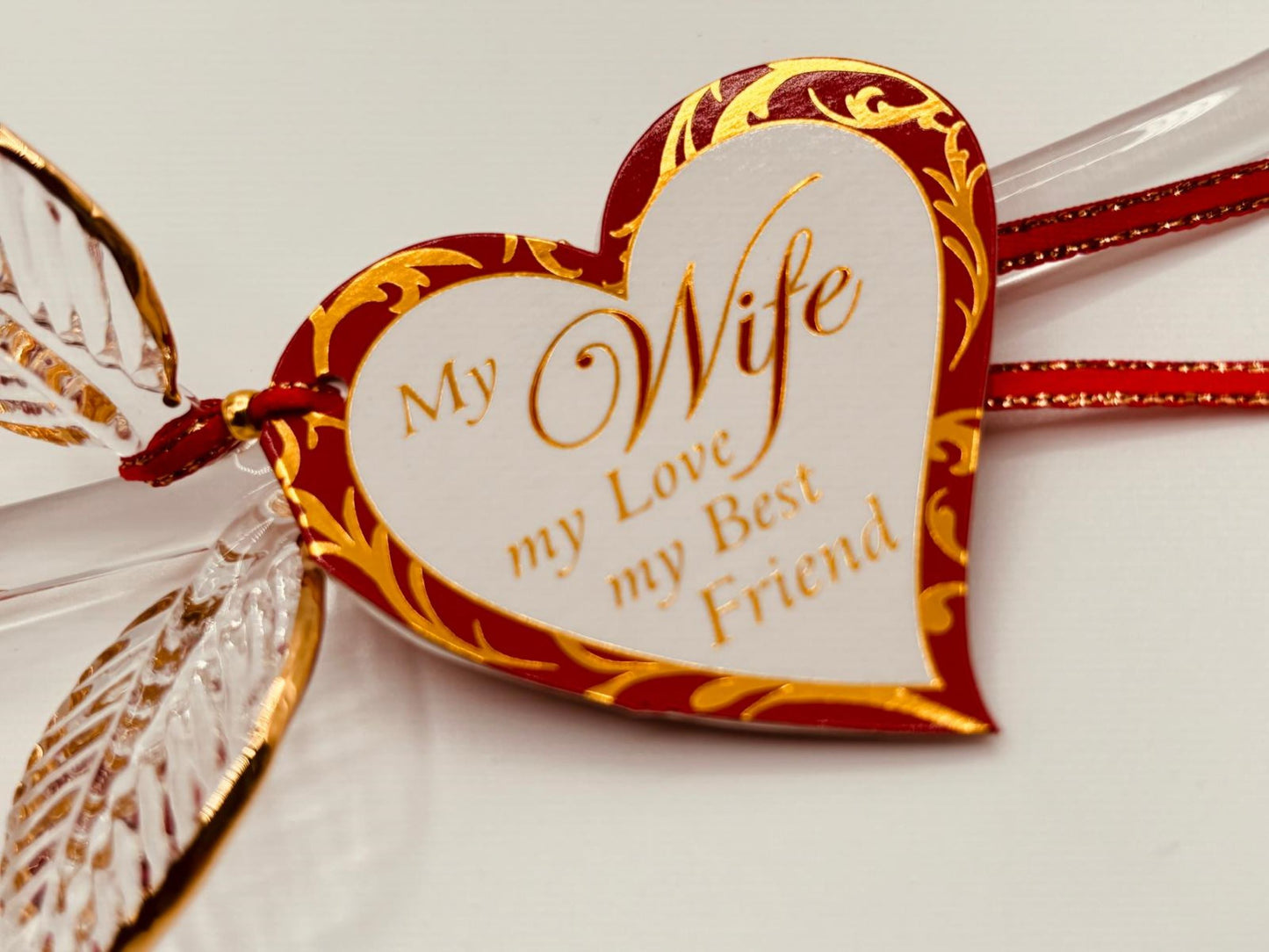 “My Wife” Red Rose Figurine | Glass Flower Romantic Gift Décor