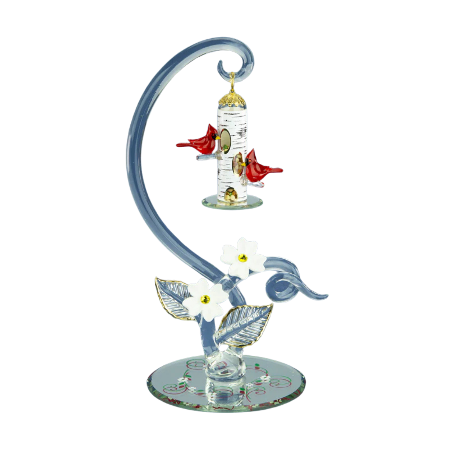 two red cardinal birds figurine on feeder with floral base memorial gift home decor