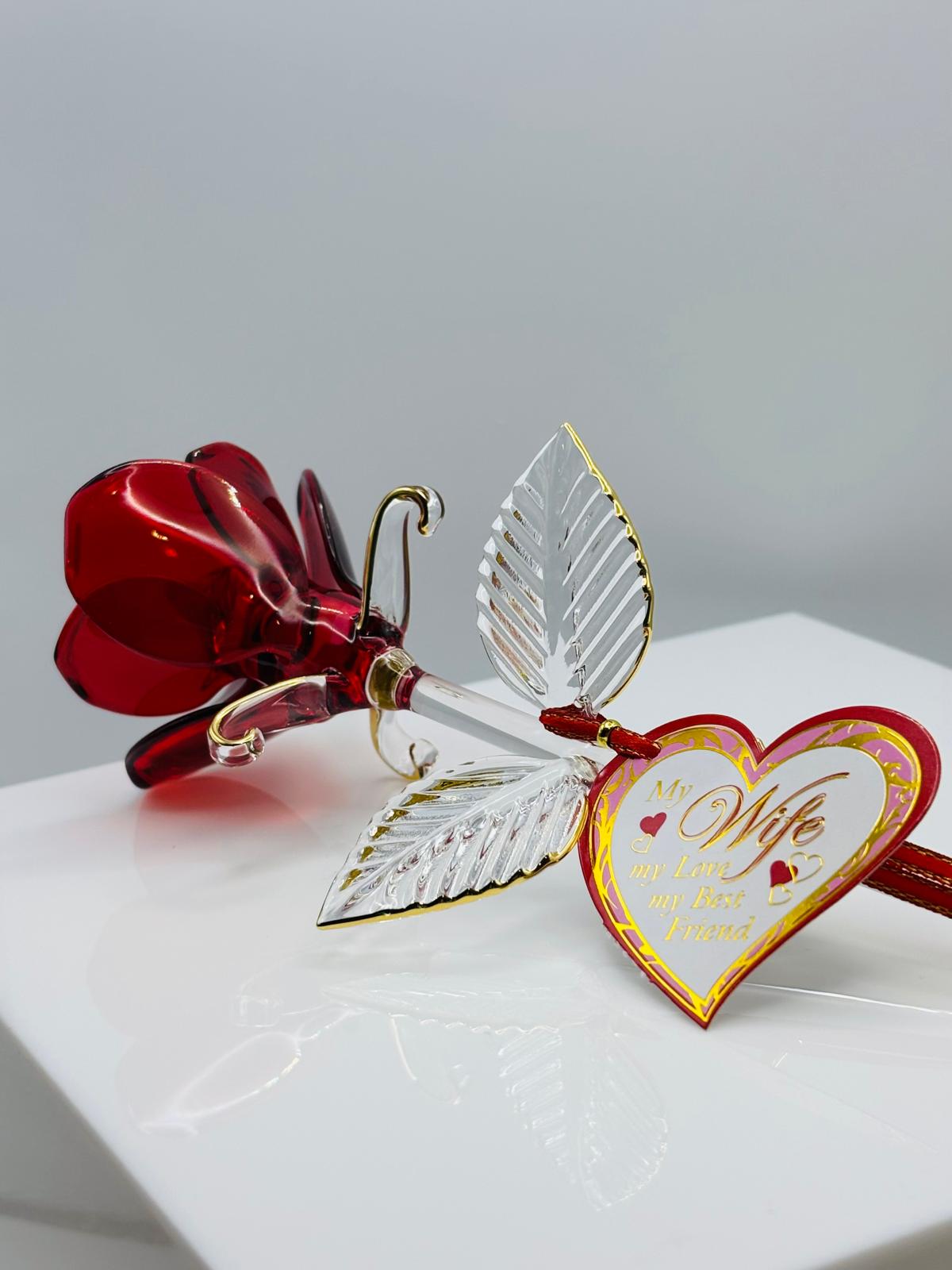 Red Rose for Wife Glass Figurine My Wife My Love My Best Friend Gift