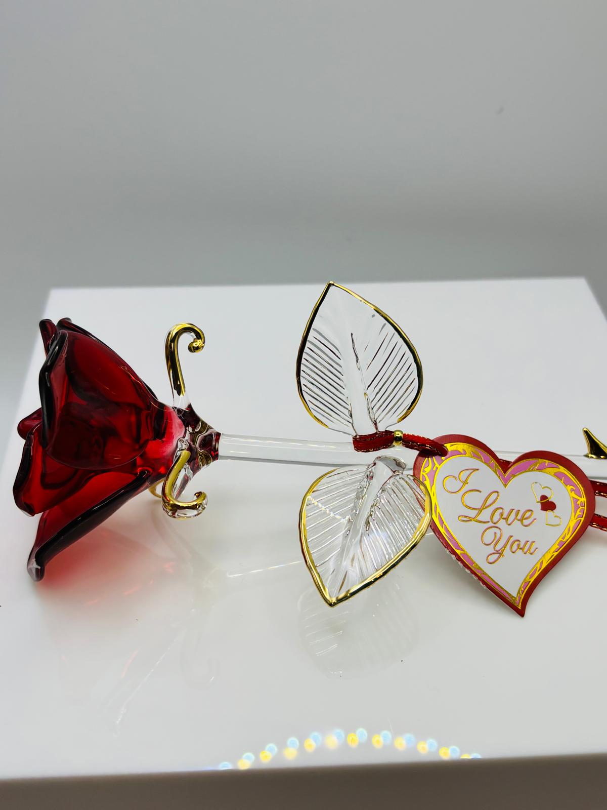 Red Rose Glass Figurine Handcrafted I Love You Rose Romantic Gift