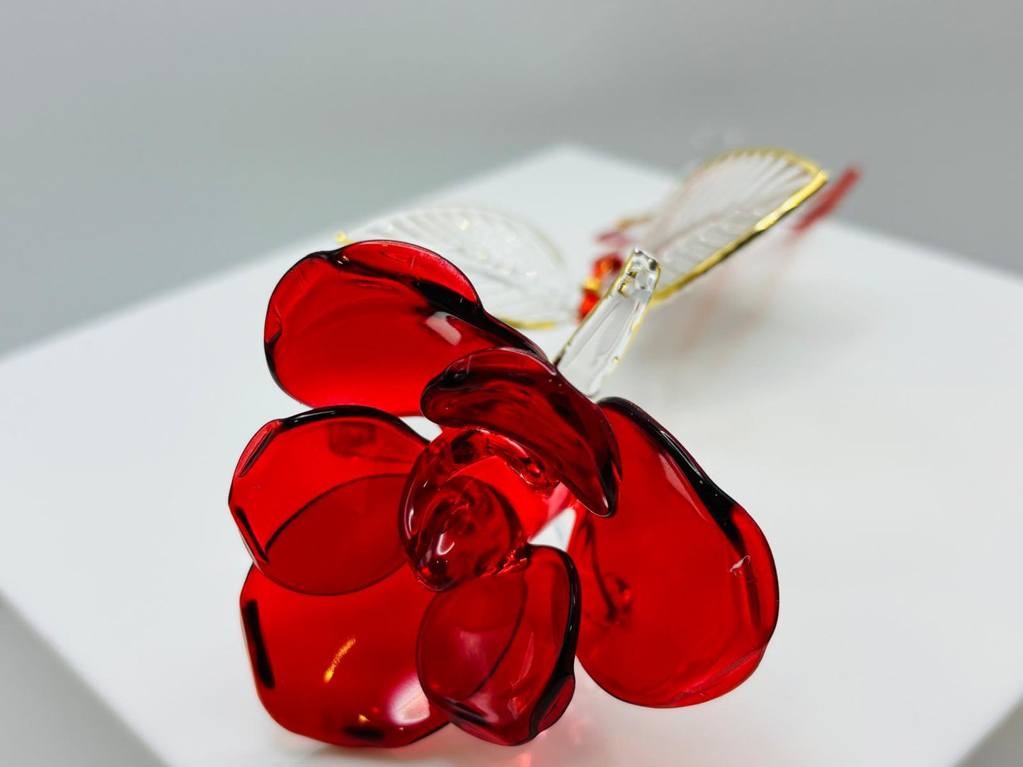 Red Rose Glass Figurine Handcrafted I Love You Rose Romantic Gift