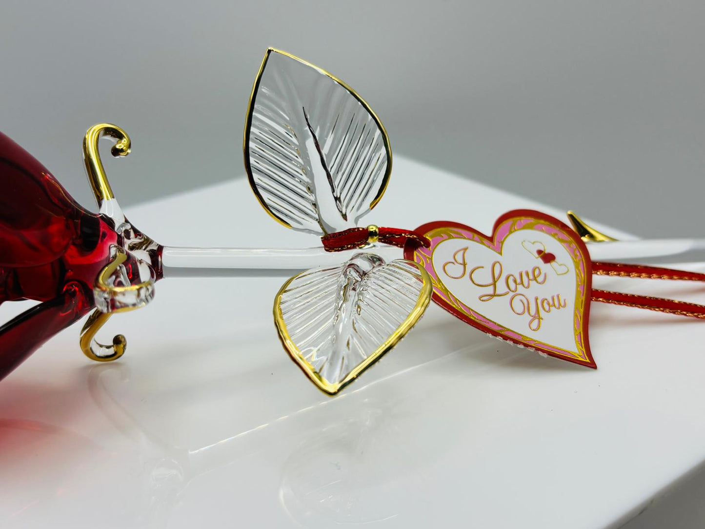 Red Rose Glass Figurine Handcrafted I Love You Rose Romantic Gift
