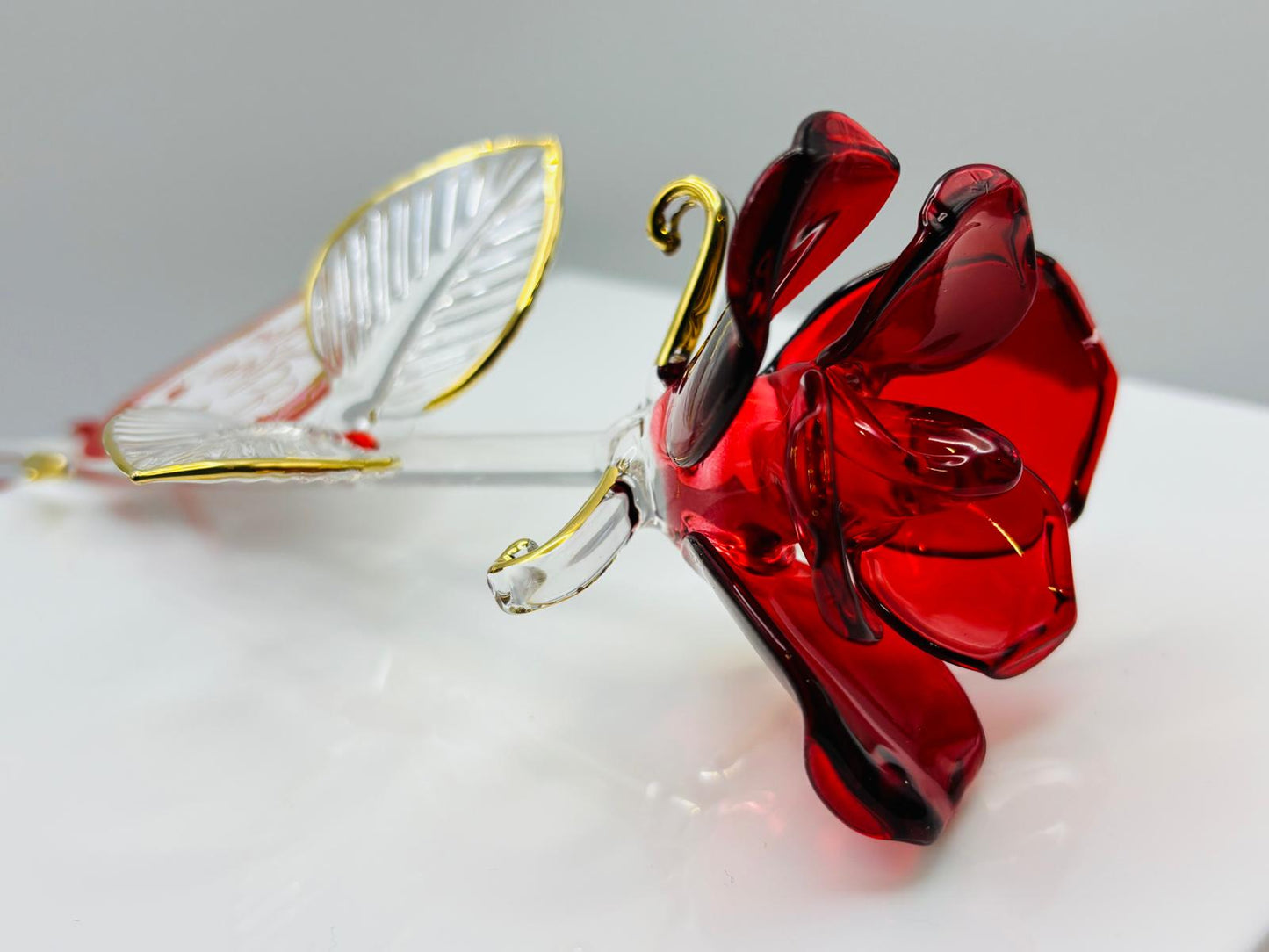 Red Rose Glass Figurine Handcrafted I Love You Rose Romantic Gift