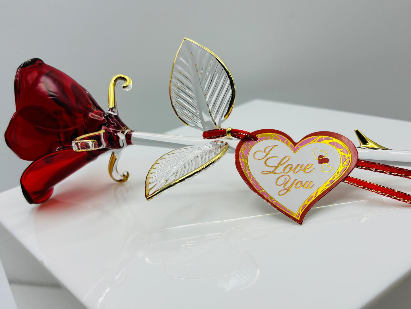 Red Rose Glass Figurine Handcrafted I Love You Rose Romantic Gift