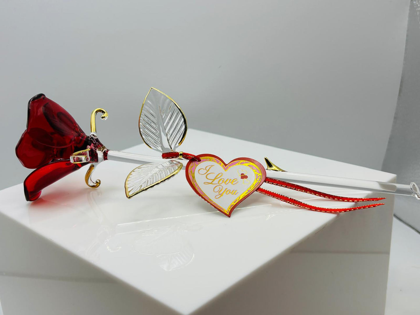 Red Rose Glass Figurine Handcrafted I Love You Rose Romantic Gift