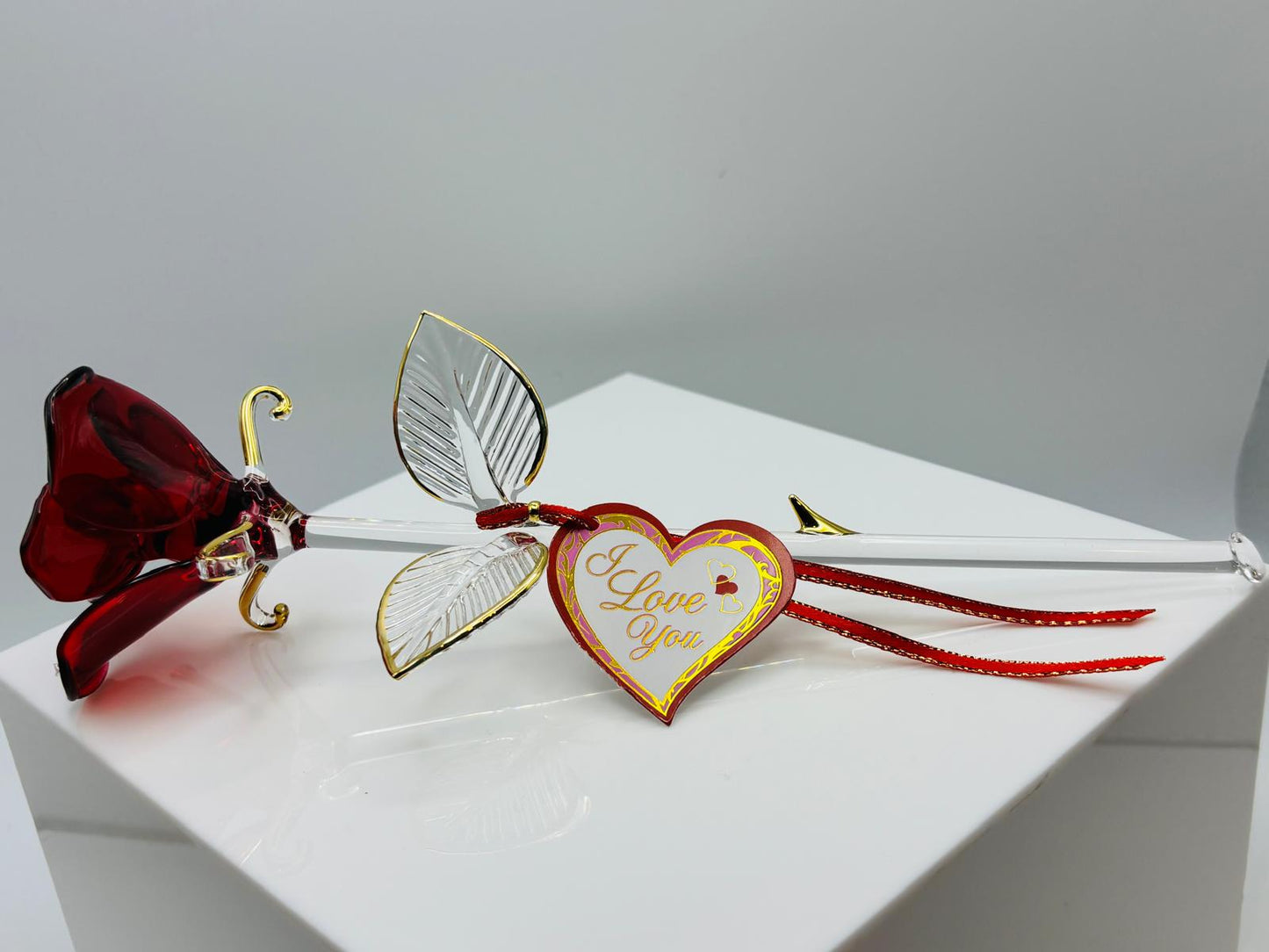 Red Rose Glass Figurine Handcrafted I Love You Rose Romantic Gift