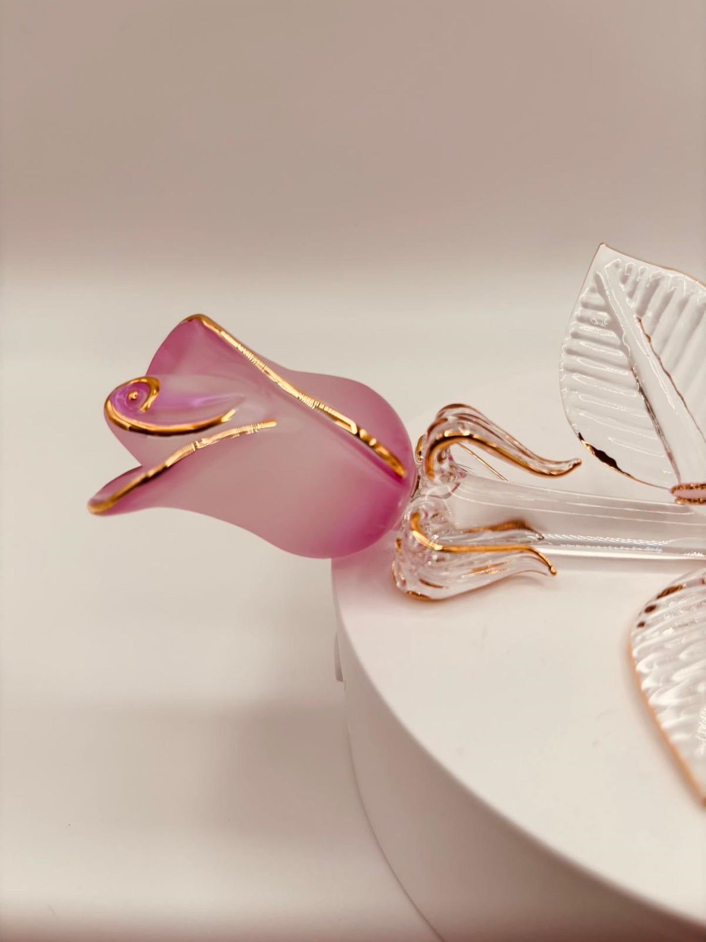 Pink Pearl Glass Rose Figurine | Romantic I Love You Gift with Heart Tag