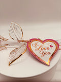 Pink Pearl Glass Rose Figurine | Romantic I Love You Gift with Heart Tag