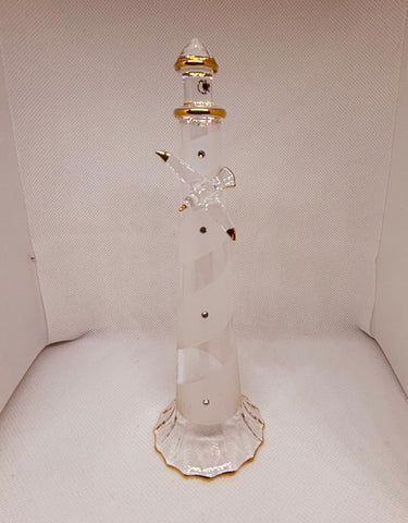 Spiral Lighthouse with Sea Gull, Tall Coastal Figurine with Glass & Crystal